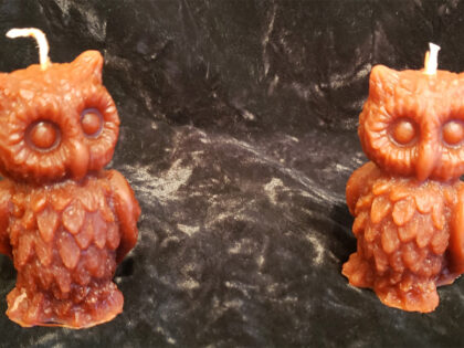 Two beeswax Owl candles; currently on special.