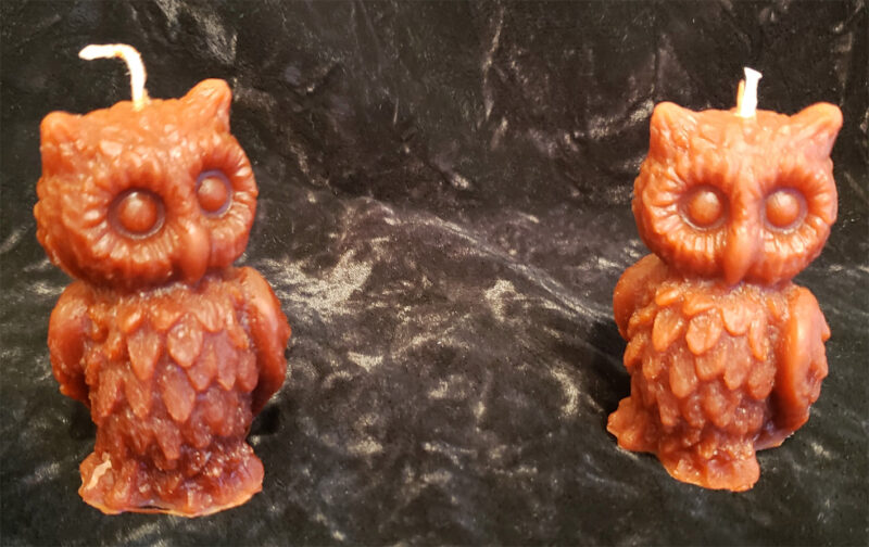 Two beeswax Owl candles; currently on special.